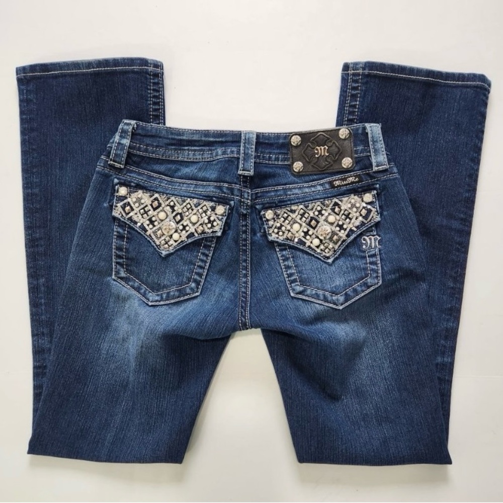 ***SOLD*** MISS ME Signature Boot Cut Embellished Flap Pocket Jeans Size 30 x 30